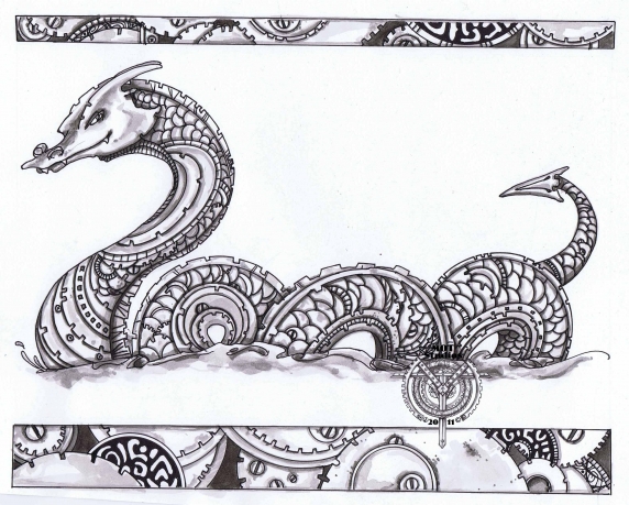 Sea Serpent with border of gears