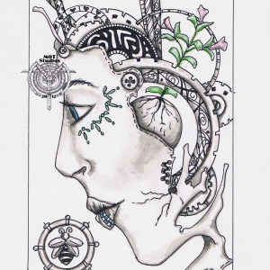 Steampunk head of woman with bee